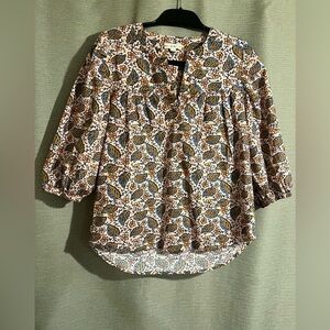 Roller Rabbit  Pink Floral Leaf Print Cotton Blouse Top